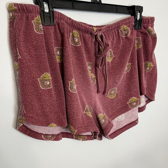 Women's Burgundy Pajama Shorts with Bear Print - Picture 2 of 8